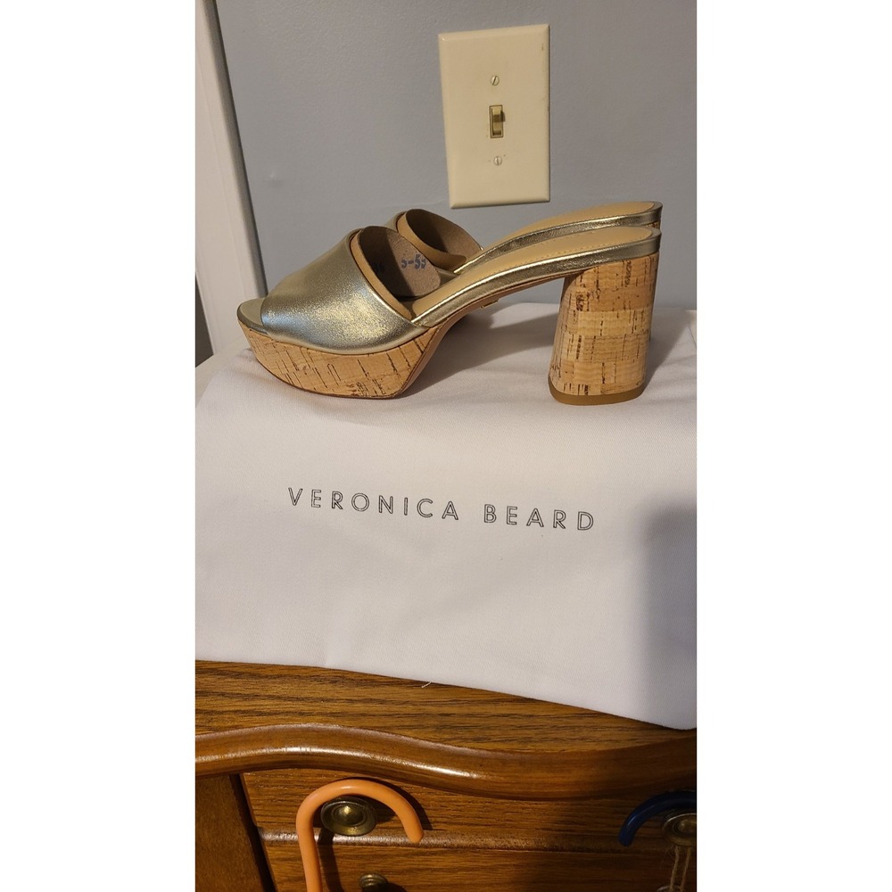 Veronic Beard Womens Daliplatlow Plantinmle Metallic Slip On Sandals Cork Heels